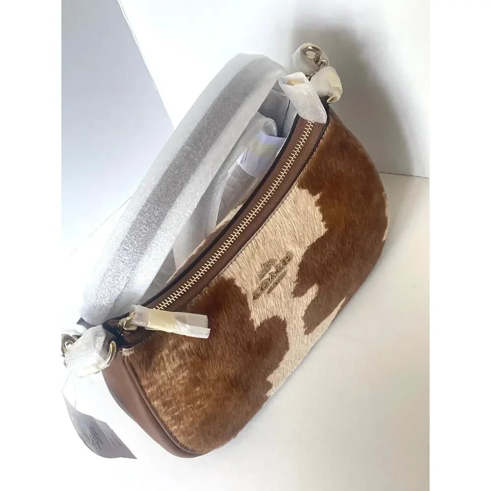 Coach Teri Shoulder Bag Haircalf Cow Print Brown Leather CDW45
